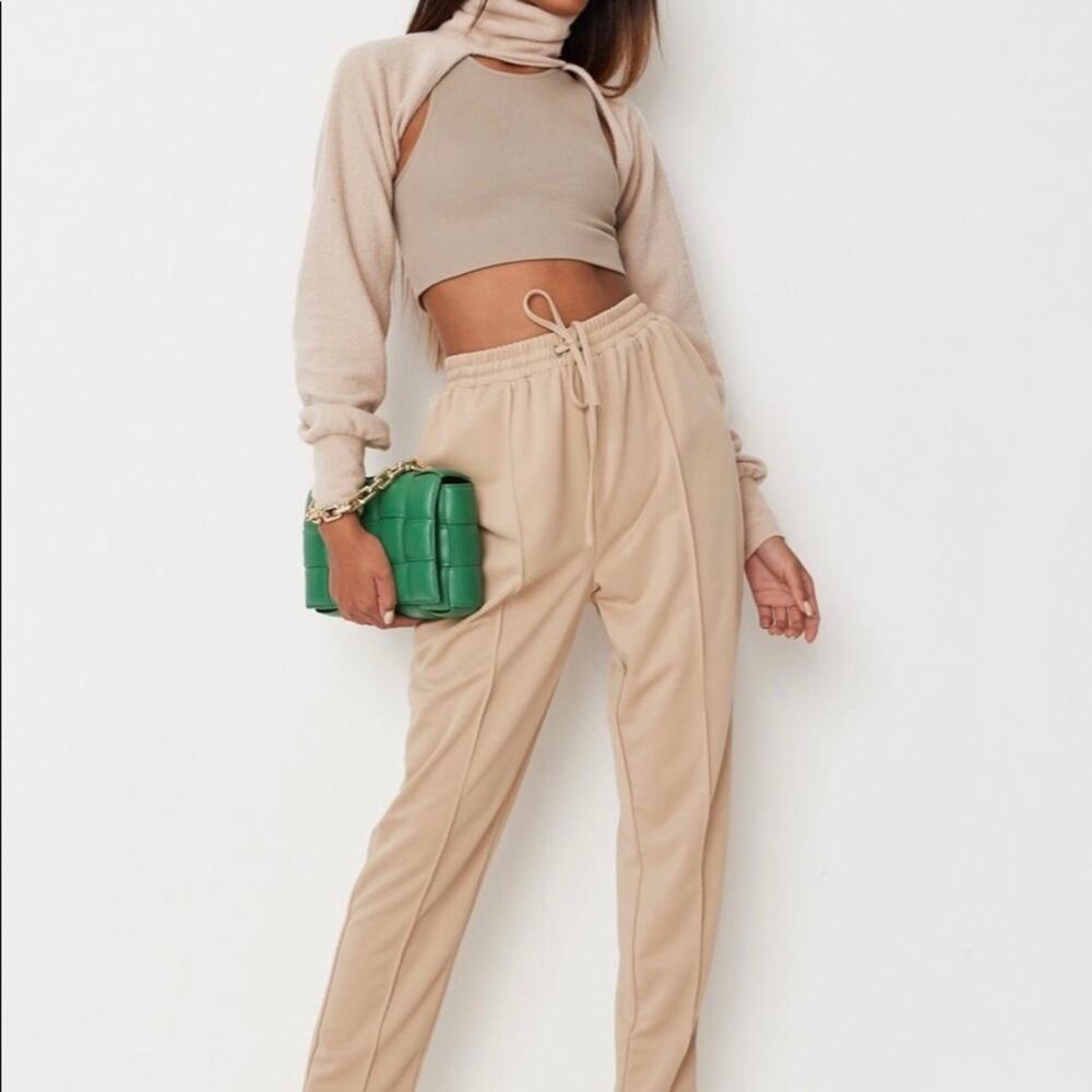Misguided Beige  drawstring ankle length seam detail cigarette Trouser  Sz. 12